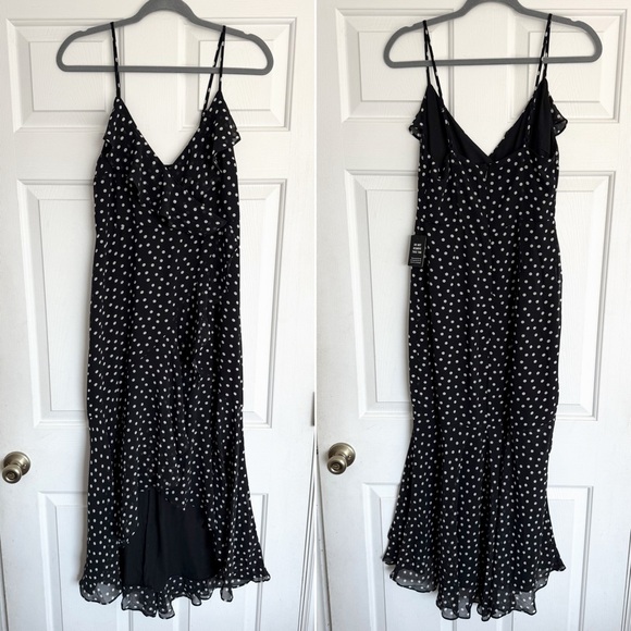 Express Dresses & Skirts - Express black & white polka dot midi dress with ruffle detail